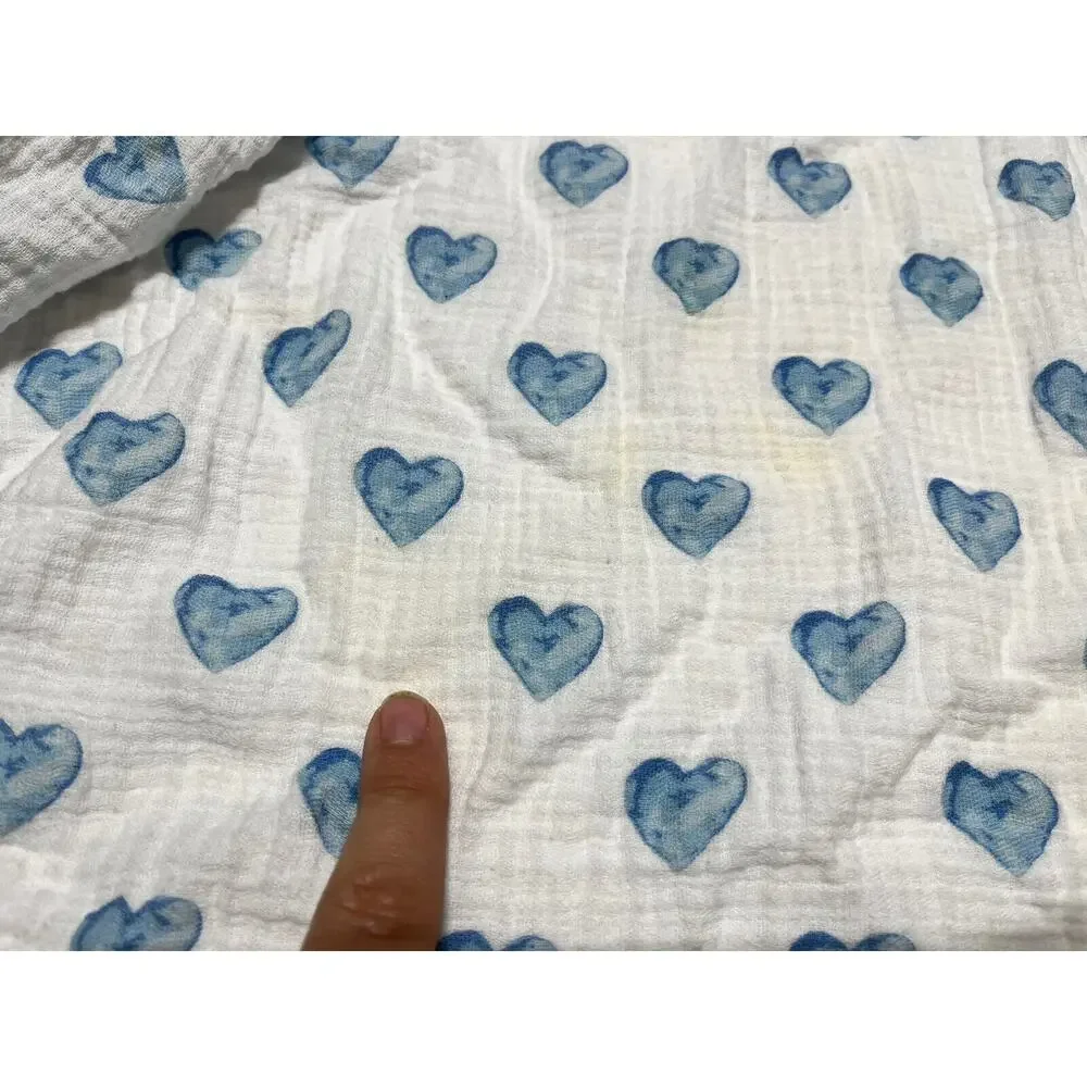Bebe Au Lait Blue Watercolor Heart Muslin Swaddle Baby Blanket Pure & Simple